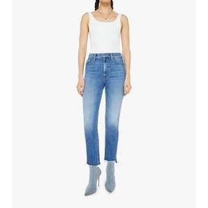 MOTHER high waisted rider ankle step fray jean in “loafers and lassos”.